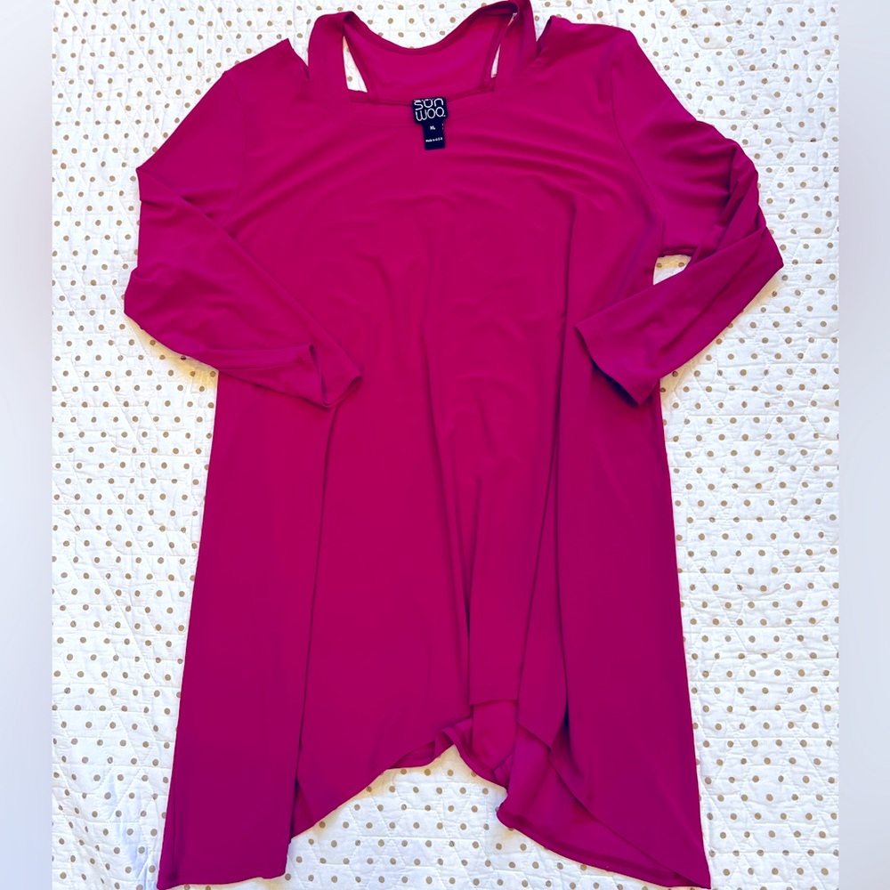 Clara Sun Woo hot pink swing cold shoulder top